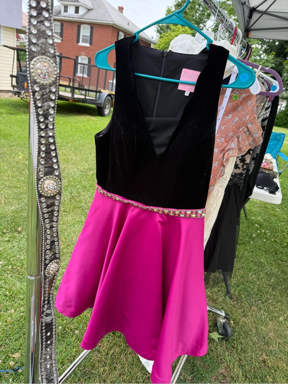 Black & Fuchsia V-Neck Mini Dress